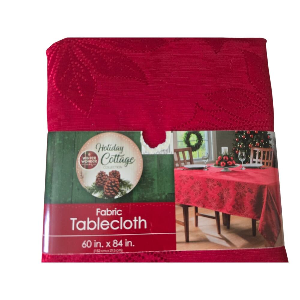 Holiday Cottage  Red Christmas Pointsettia Tablecloth 60" X 84" NWT
